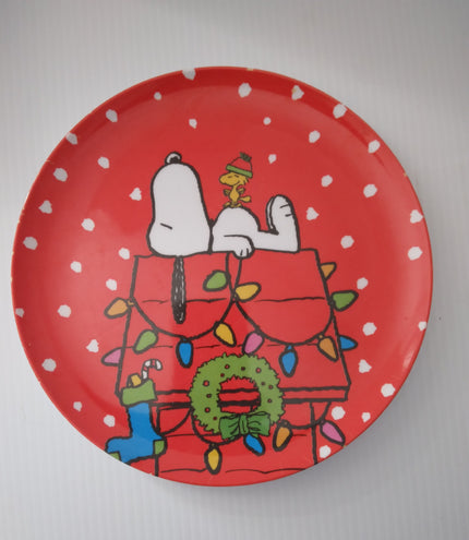 Peanuts Snoopy Christmas Holiday Melamine Red  Plate Gibson Overseas Inc. - We Got Character Toys N More