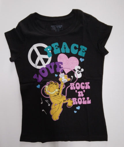 Garfield Black Peace Love & Rock 'N' Roll T- Shirt - We Got Character Toys N More