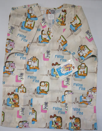 Feline Fine Short Sleeve Garfield Scrub Top Size Small - We Got Character Toys N More