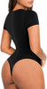 FeelinGirl Seamless Short Sleeve Bodysuit for Women Tummy Control Shapewear Scoop Neck Thong Sculpting Jumpsuit Tops