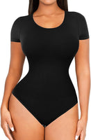 FeelinGirl Seamless Short Sleeve Bodysuit for Women Tummy Control Shapewear Scoop Neck Thong Sculpting Jumpsuit Tops