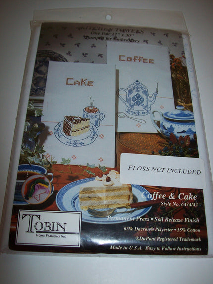 Tobin Home Fashions Kitchen Towels Stamped Embroidery Coffee & Cake - We Got Character Toys N More