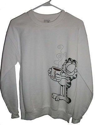 Adult M White Sweatshirt Featuring Garfield With Hot Chocolate - We Got Character Toys N More