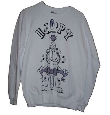 Adult M White Sweatshirt Featuring Garfield N Happy - We Got Character Toys N More