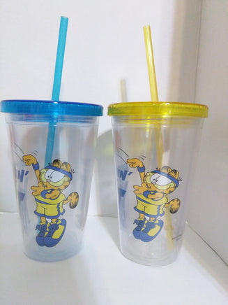 Lot of 2 Garfield Clear Plastic Cups with Straws - We Got Character Toys N More