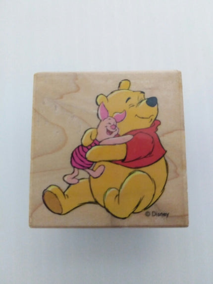 Pooh Hugs Piglet Wooden Rubber Stamper - We Got Character Toys N More