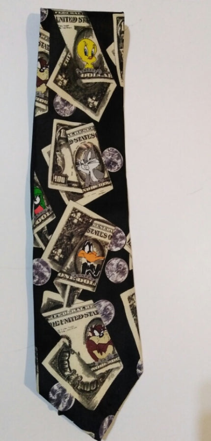 Looney Tunes Mens Necktie Taz Bugs Tweety Daffy Money Novelty Tie - We Got Character Toys N More