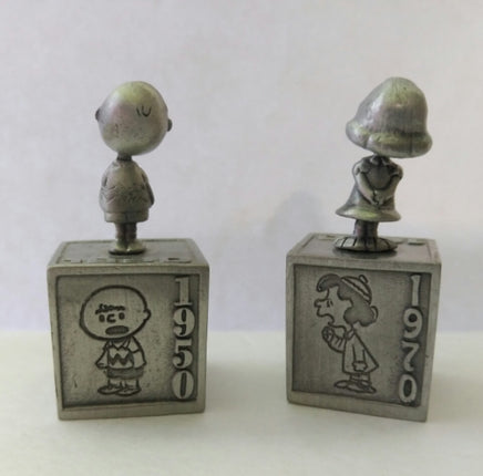 2 Hallmark Peanuts Gallery Pewter Figurines-Five Decades of Lucy & Charlie Brown - We Got Character Toys N More