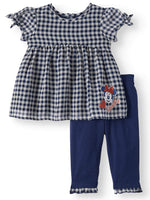 Minnie Mouse  Short Sleeve Gingham Tunic Top & Leggings, 2pc Outfit Set (Baby Girls) - We Got Character Toys N More